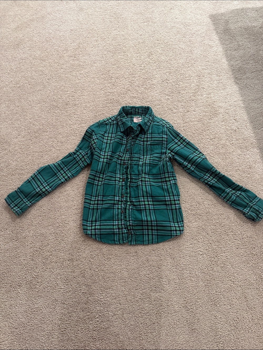 Cat & Jack Teal and Black Plaid Long-Sleeve Button Shirt